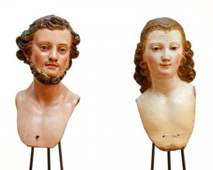 Neapolitan manufacture, 18th century, Two heads of nativity figures
